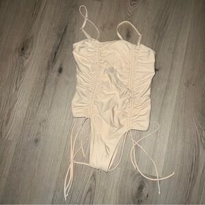 Nelly Beige/Cream One-Piece Swimsuit Size M Adjustable Straps Gold Hardware